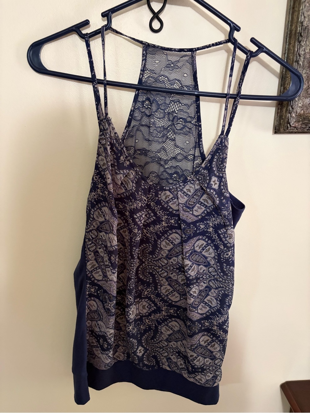 Maurices Navy and Beige Paisley Lace Racerback Tank